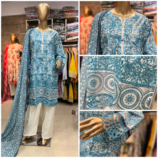 THREE PIECE LAWN EMBROIDERED