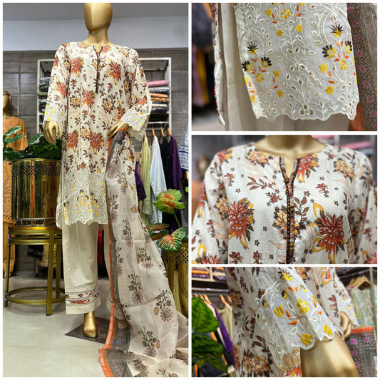 THREE PIECE LAWN EMBROIDERED